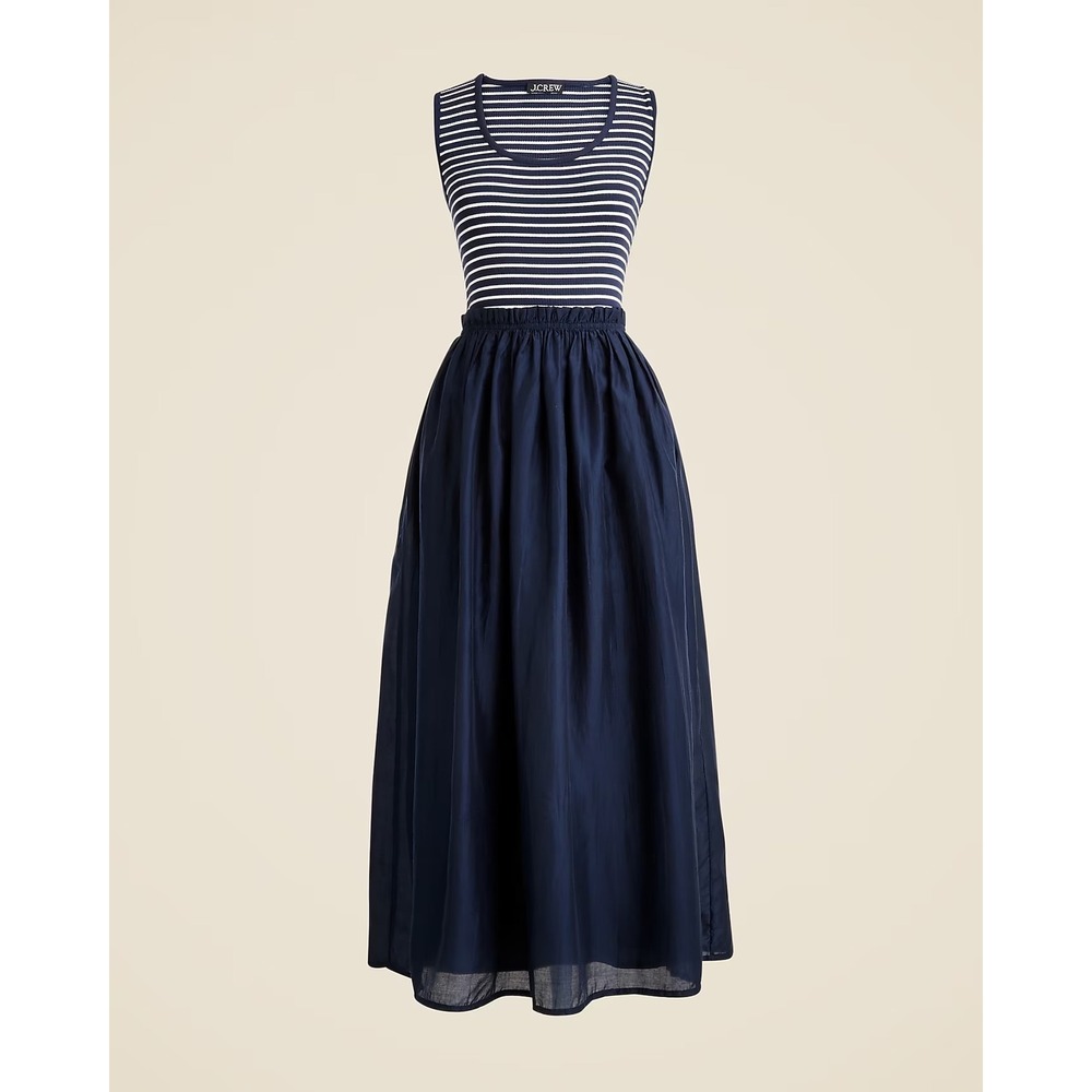 J. Crew Women's Navy Blue Gathered-Waist Mixy Midi Dress Striped Small
